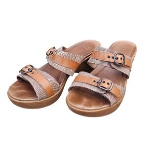 Dansko Jessie Sand Lizard Brown Leather Buckle Wedge Slide Sandals EU 39 US 8.5